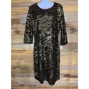 Gibson Latimer Dress Womens 8 NWT Gold Sequin On Black Elegant Glam